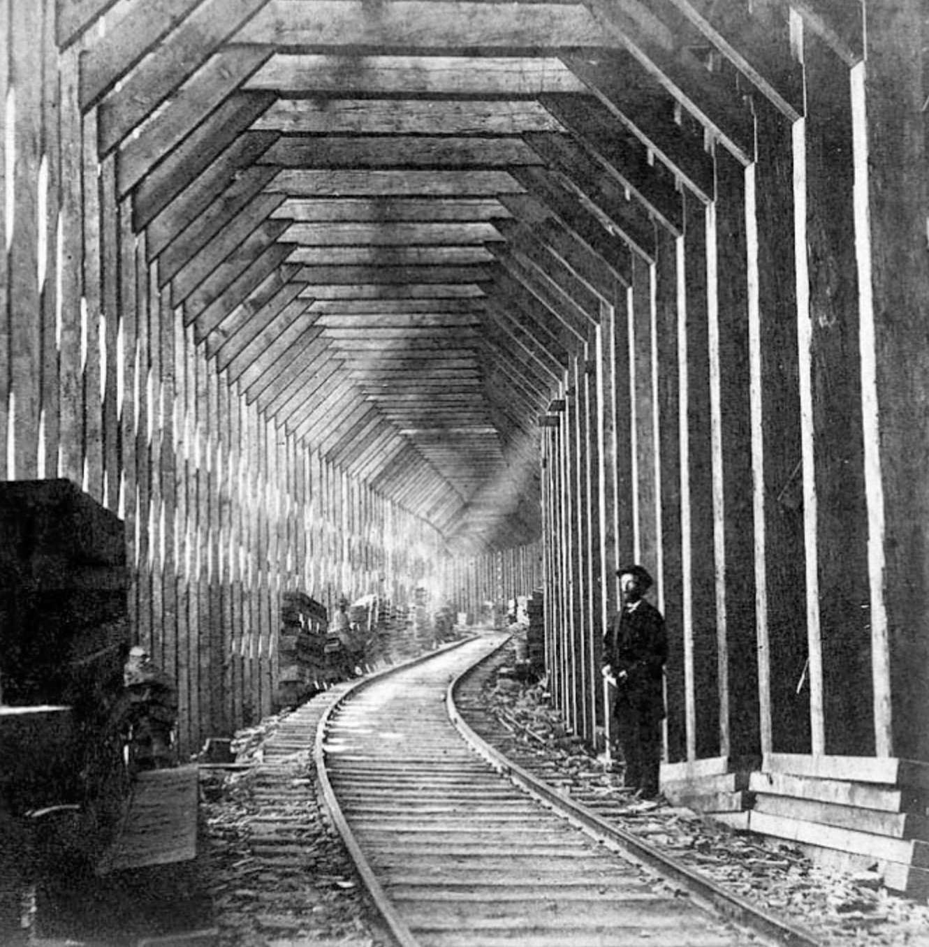 CPRR snow galleries allowed construction to continue in heavy snow.